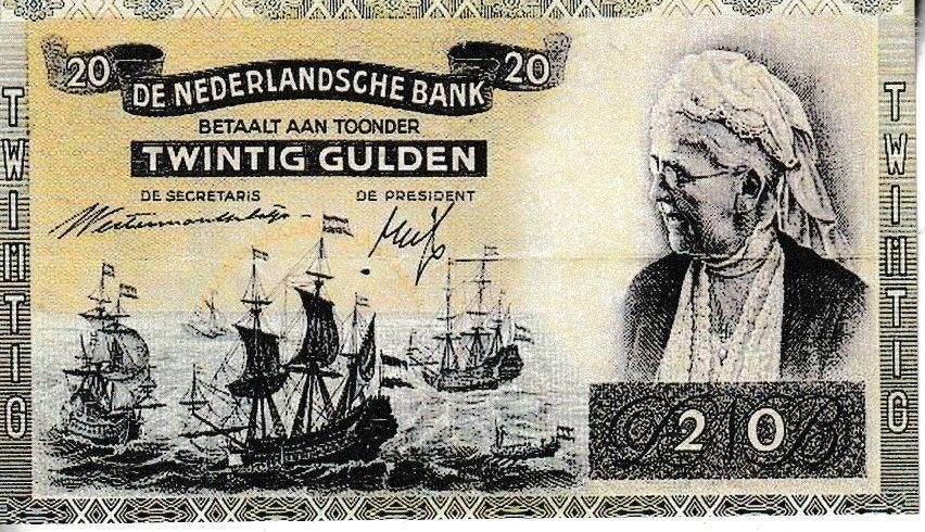 NEDERLAND = REPLICA 20 GULDEN TYPE EMMA, Ophalen of Verzenden, 10 gulden, Los biljet