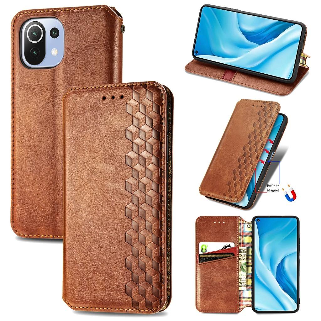 Mi 11 Lite 5G NE / Mi 11 Lite 4G/5G Wallet Cas Set _ Bruin, Verzenden, Nieuw, Hoesje of Tasje