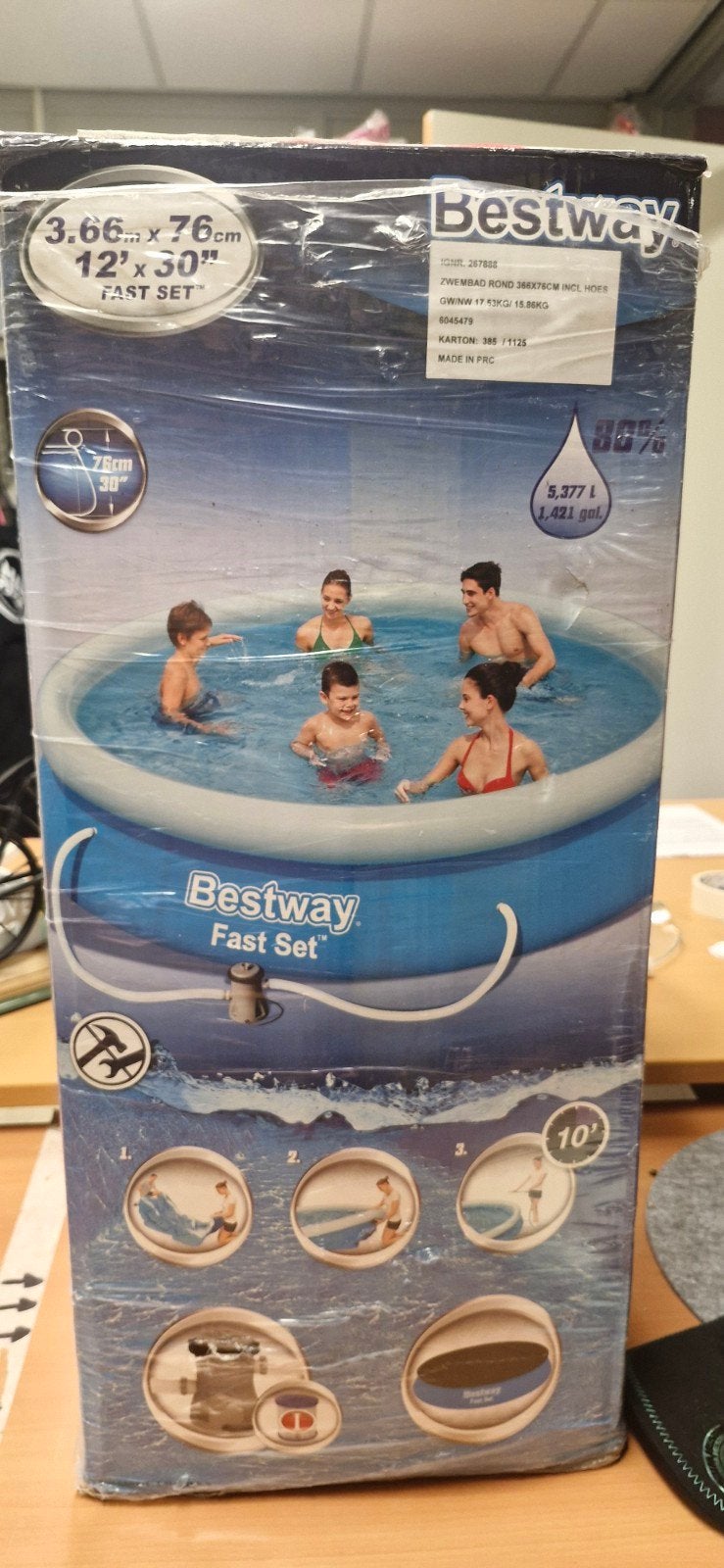 Bestway Fast Set Zwembad Rond 366x76cm met Hoes, Tuin en Terras, 80 tot 120 cm, Rond, Ophalen of Verzenden, Opzetzwembad