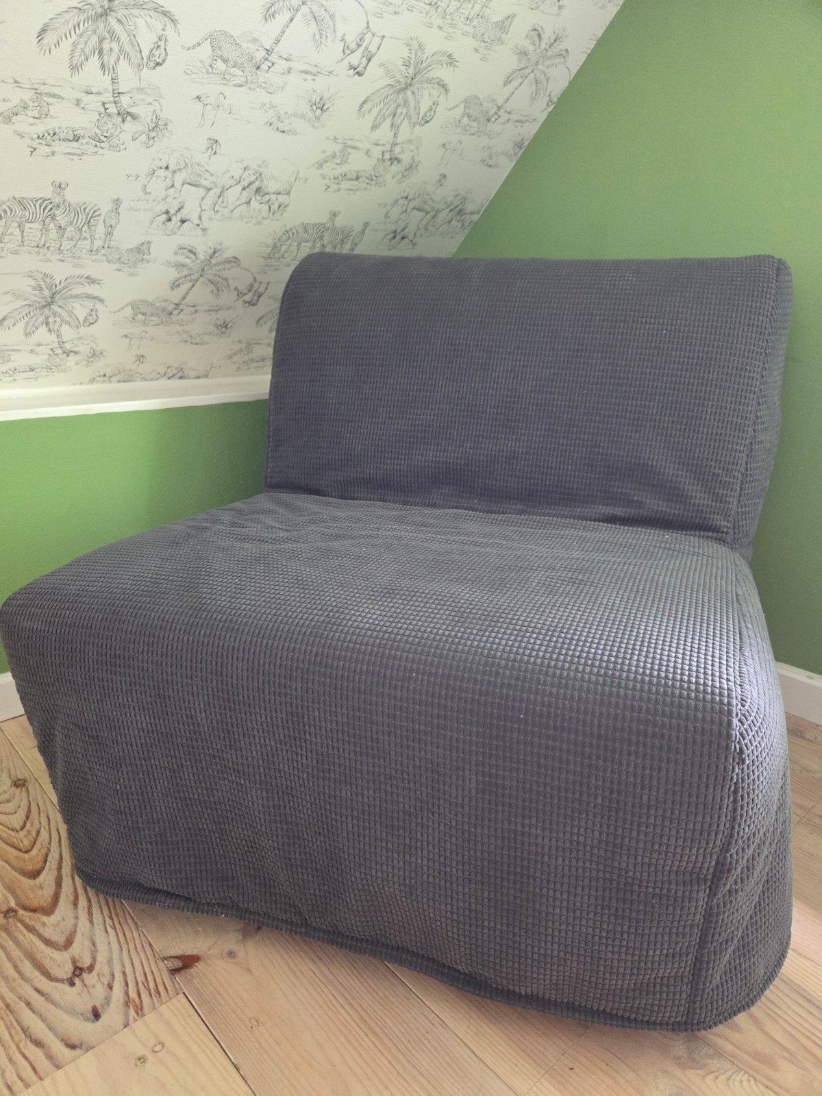 Ikea LYCKSELE LÖVÅS slaapfauteuil - Grijs wafelstructuur, Huis en Inrichting, Slaapkamer | Slaapbanken, Ophalen, 90 cm, Eenpersoons