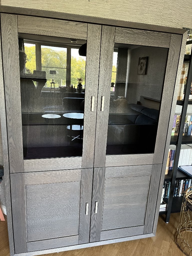 antracietkleurige KAST met glas en led verlichting, Ophalen, 200 cm of meer, 150 tot 200 cm, Met lade(s)
