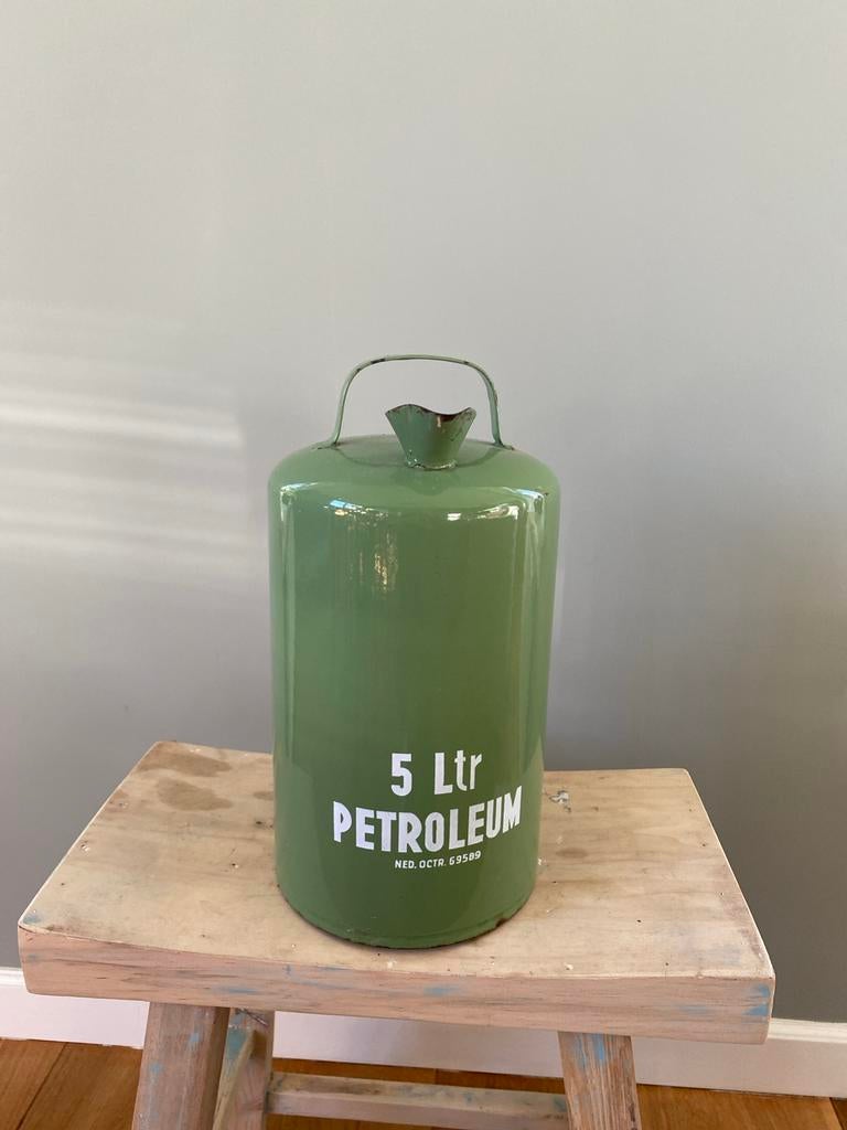 Vintage Petroleum Emaille Jerrycan 5 Liter Groen, Ophalen of Verzenden