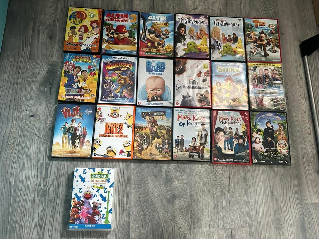 19 Diverse Kinderfilms op DVD: Minions, Madagascar, Mees Kee, Avontuur, Gebruikt, Alle leeftijden, Ophalen of Verzenden