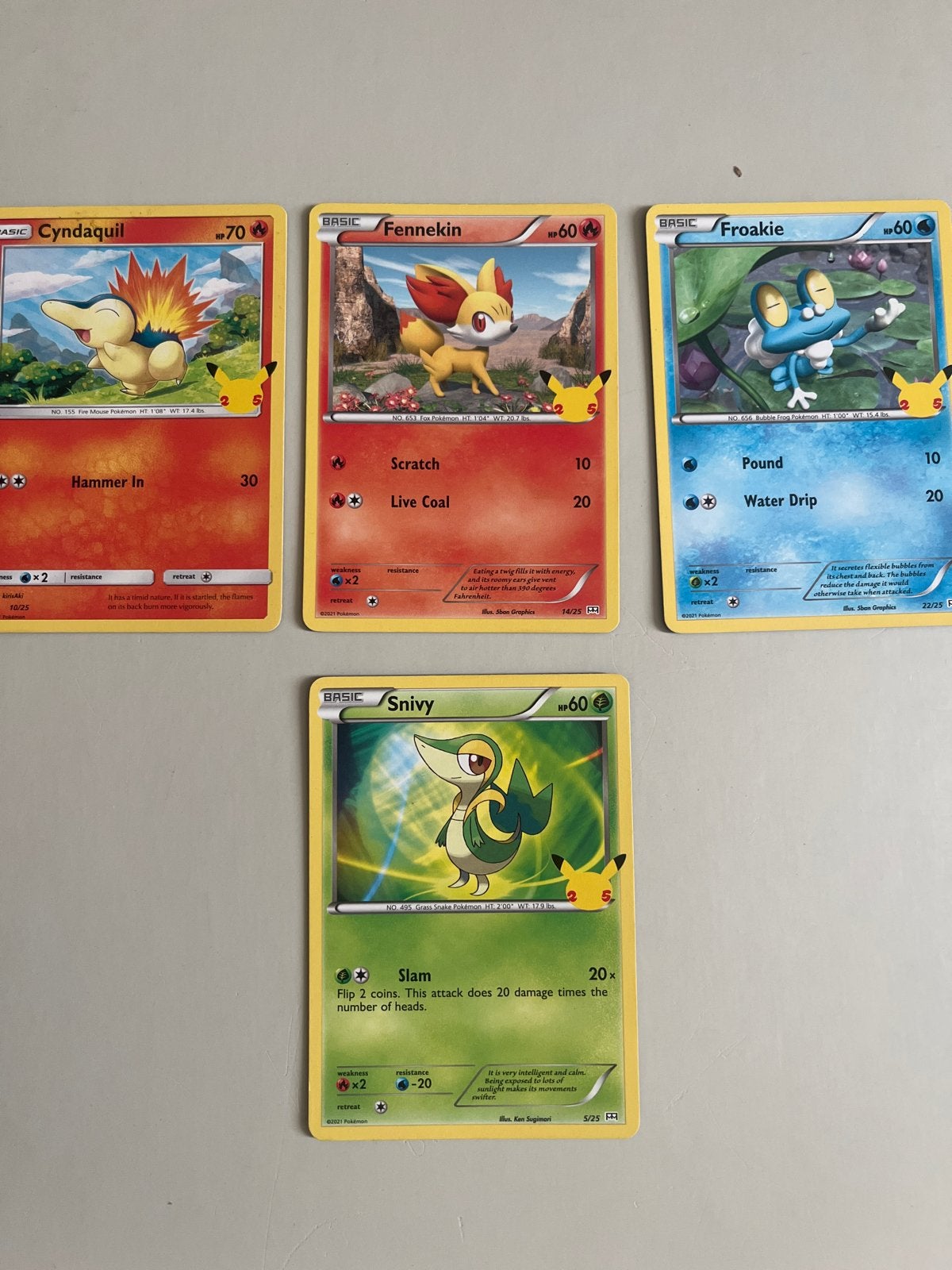 Pokémon Celebrations Kaarten: Cyndaquil, Fennekin, Froakie,, Ophalen of Verzenden, Zo goed als nieuw, Meerdere kaarten