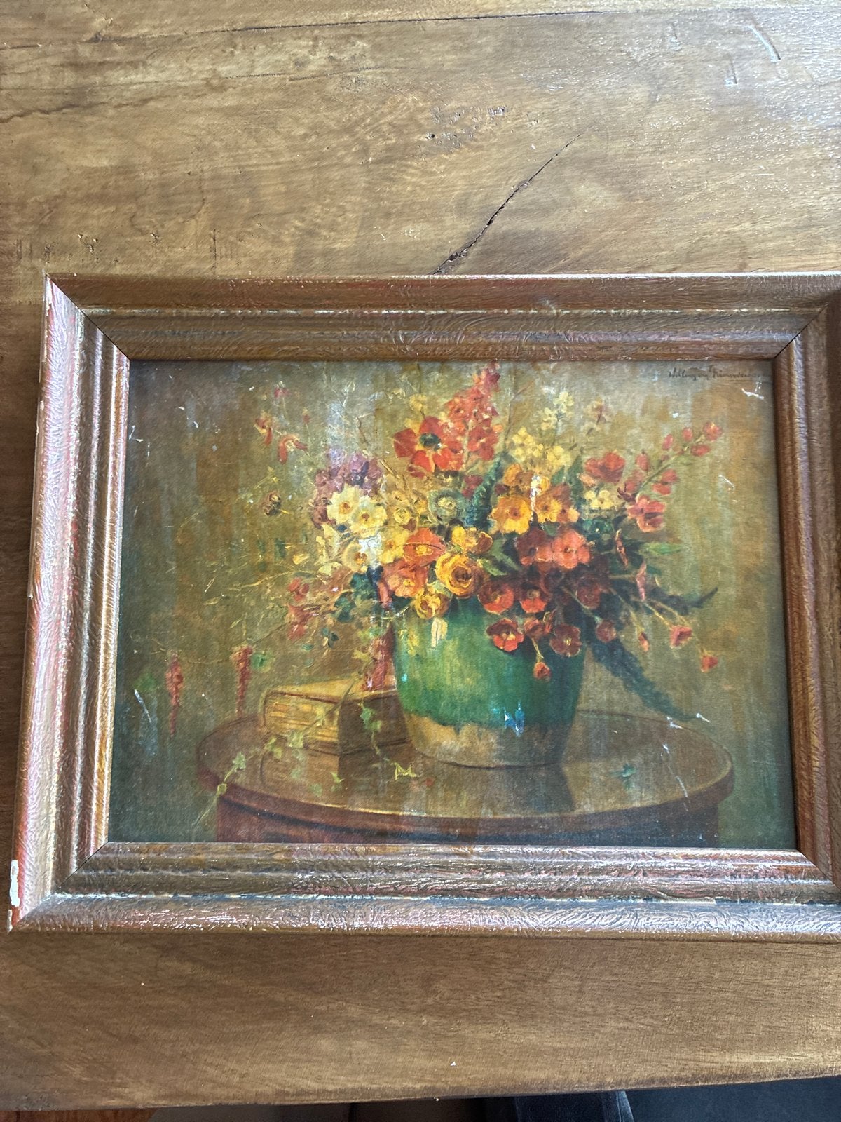 Schilderij Stilleven Bloemen - Gesigneerd, Paneel, Stilleven, Ophalen of Verzenden, Gesigneerd