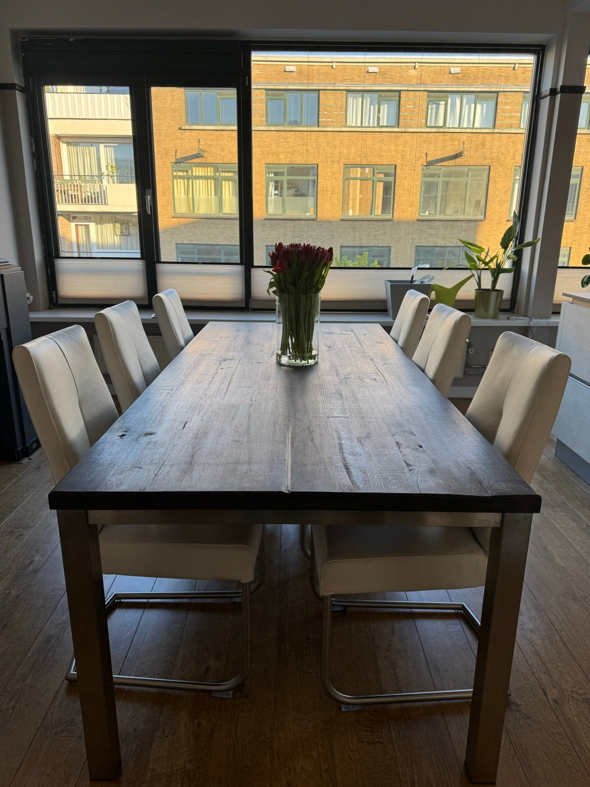 Massief Eikenhouten Eettafel, Ophalen, Eikenhout, 200 cm of meer, 50 tot 100 cm
