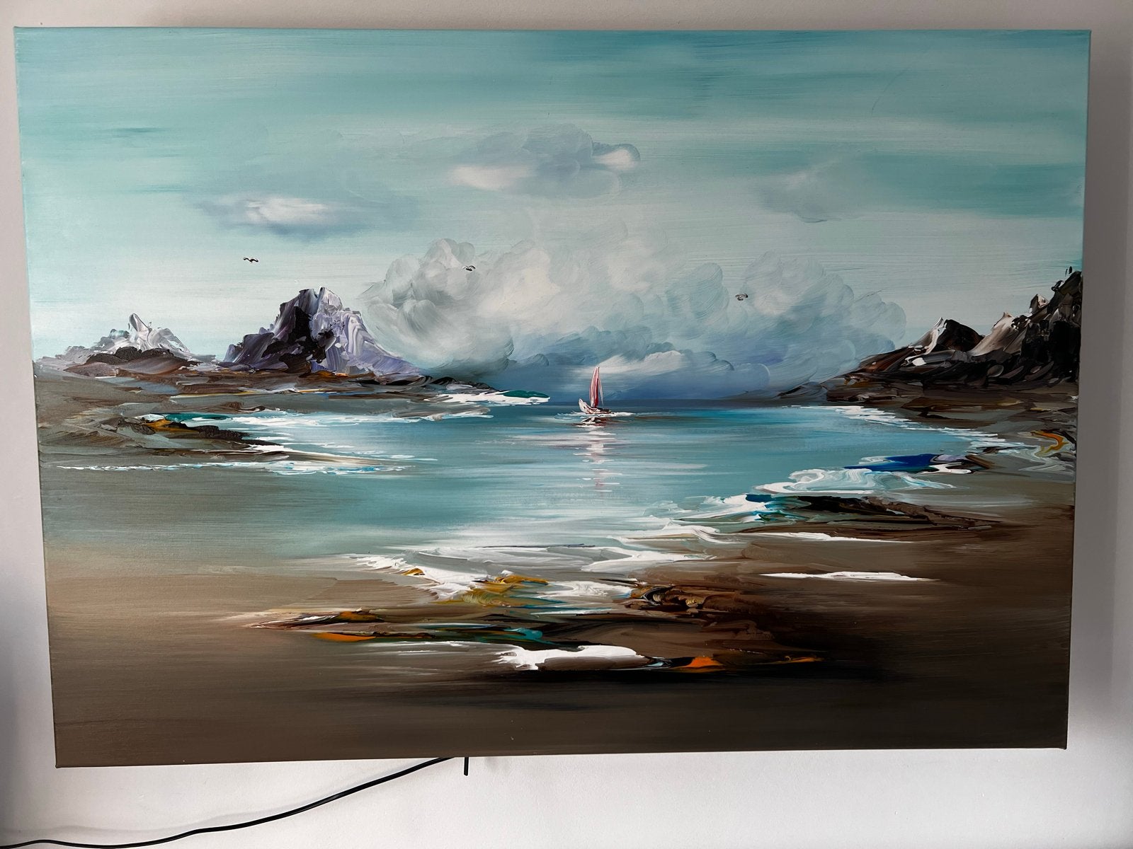 Schilderij van Gena Genadyj - Maritiem Landschap 100x70cm, Maritiem / water, Doek, Realistisch, Ophalen of Verzenden