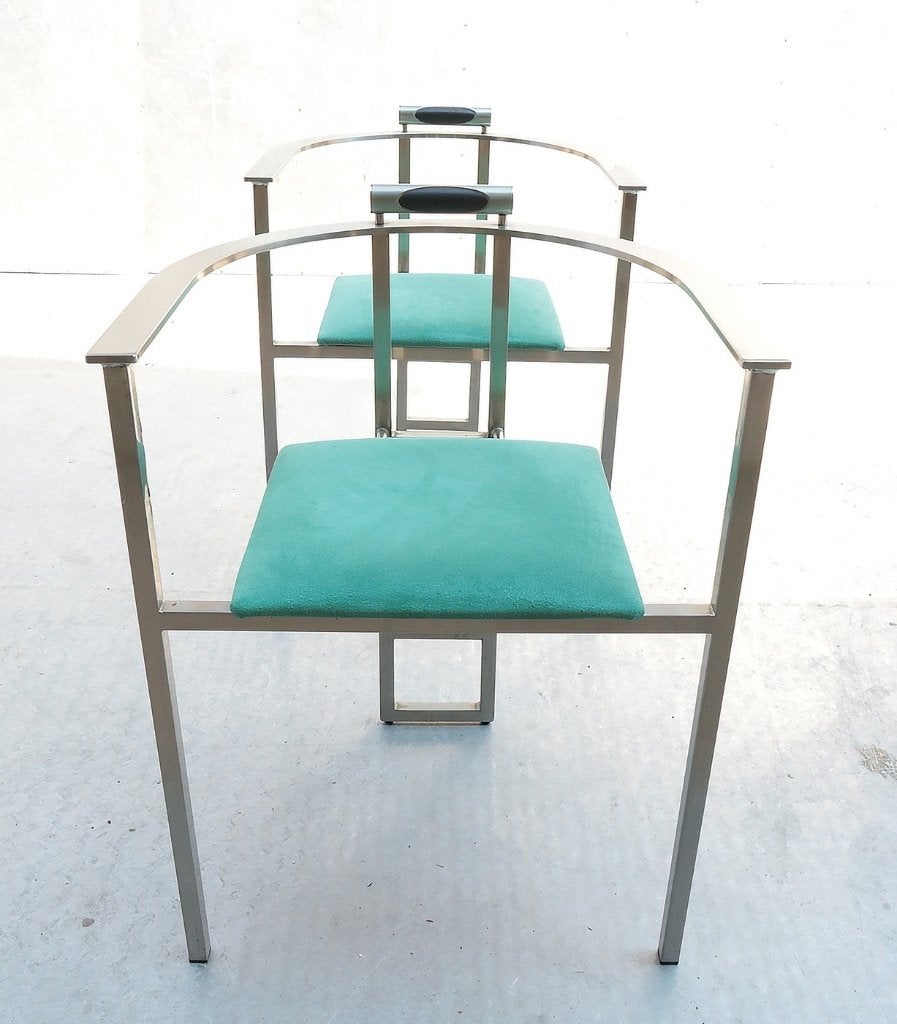 Memphis Stijl Belgo Chrom Stoelen Chroomstaal Groen, Ophalen, Gebruikt, Twee, Overige kleuren