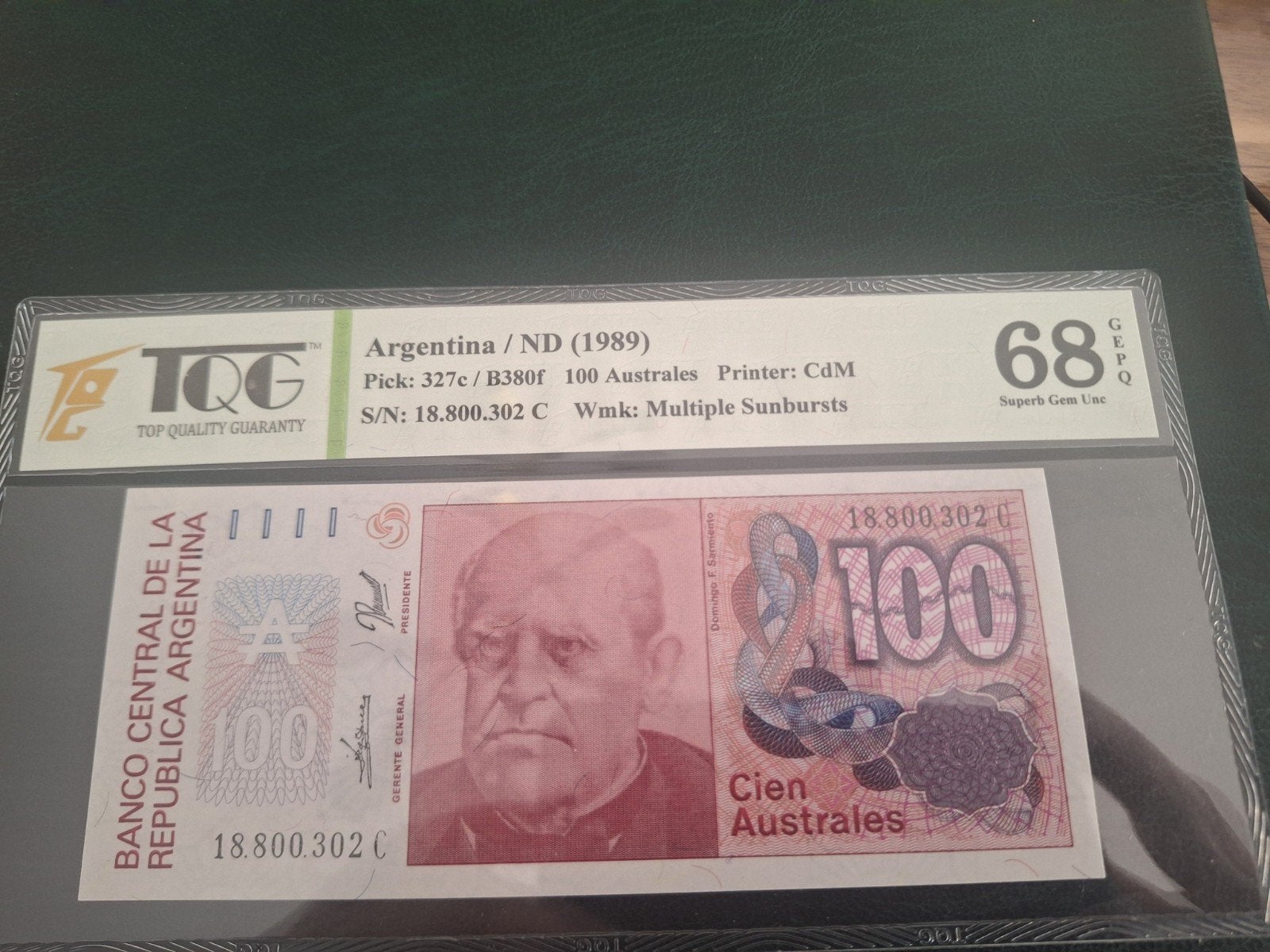 Argentinië 100 Australes 1989 TQG 68 Superb Gem UNC, Postzegels en Munten, Bankbiljetten | Amerika, Ophalen of Verzenden