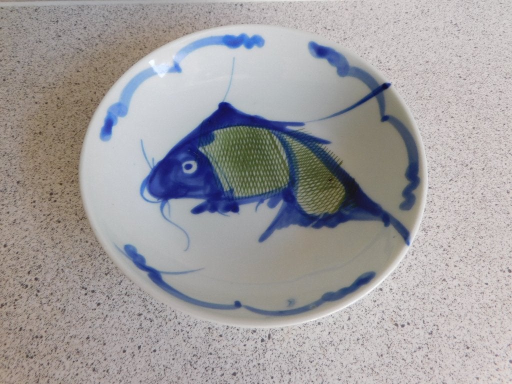Diep Bord 14,5x3,5 cm. Koi Blauw Groen Made in China, Ophalen of Verzenden