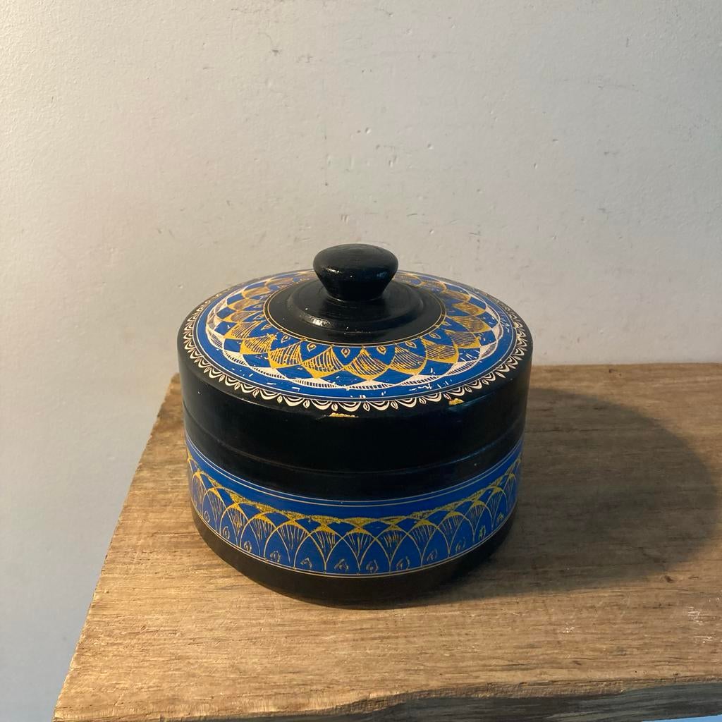 Handbeschilderd Houten Doosje - Blauw & Zwart Decor, Ophalen of Verzenden