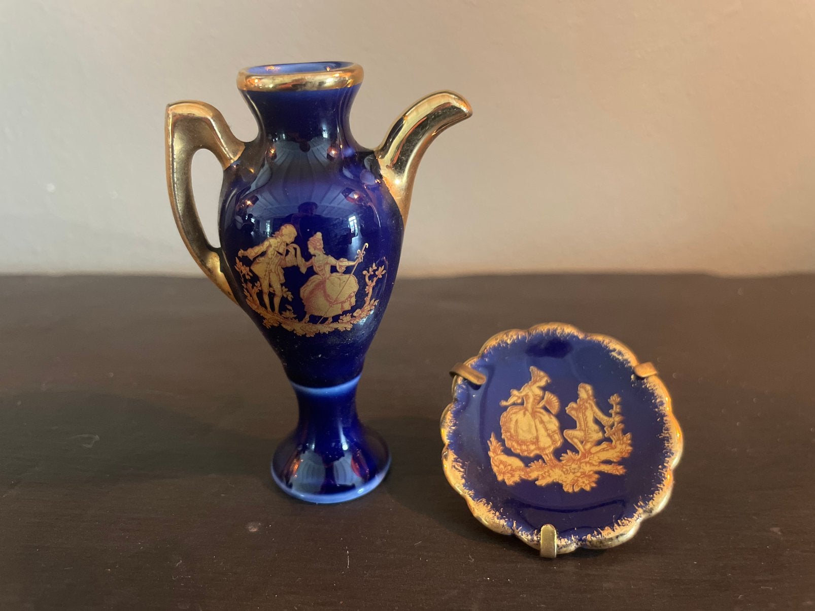 Limoges Castel vintage Miniatuur Set – Kobaltblauw & Goud, Ophalen of Verzenden