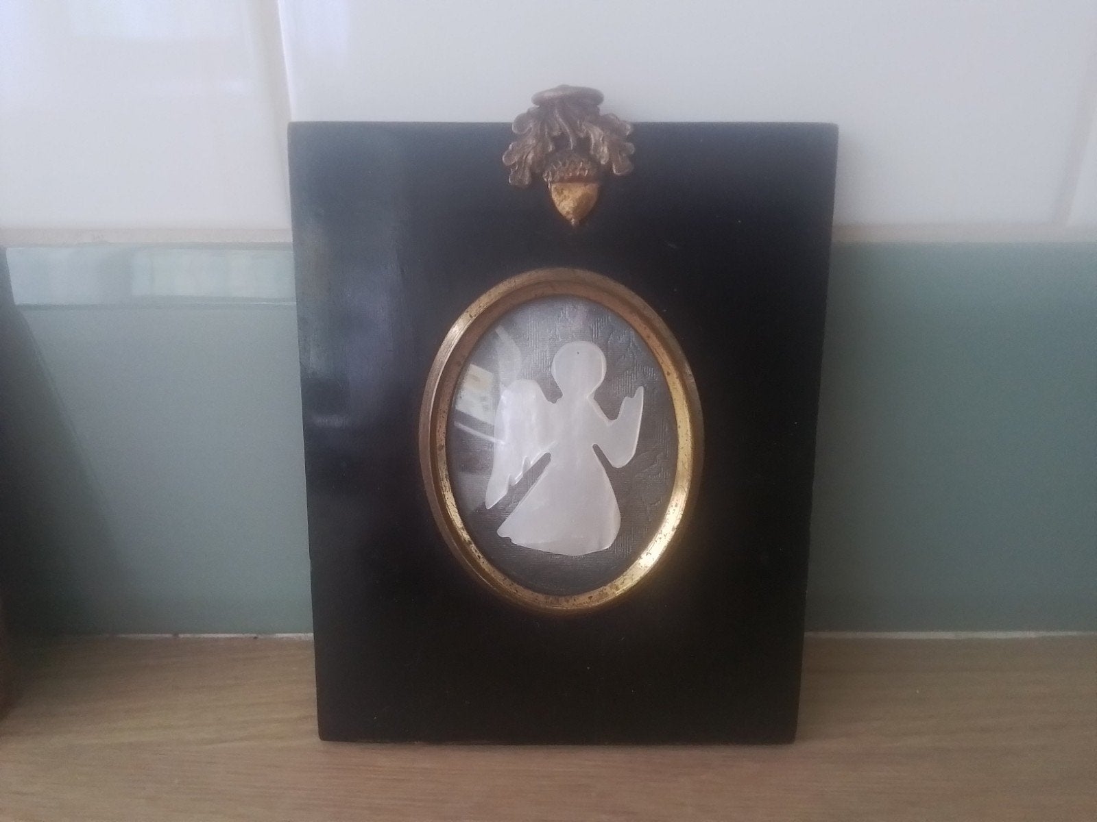 antiek lijstje met parelmoer engeltje, Antiek en Kunst, Ophalen of Verzenden