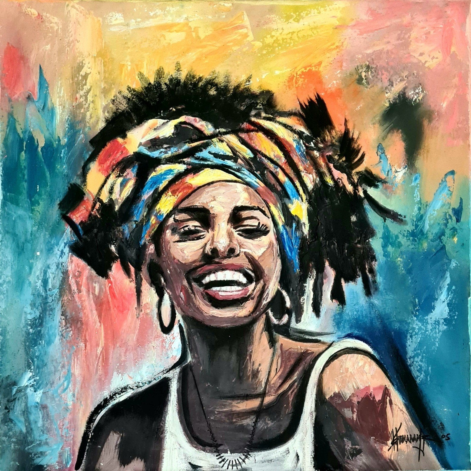 Beautiful smile (Ibrahim Sesay Jr.), Antiek en Kunst, Ophalen, Ingelijst, Portret