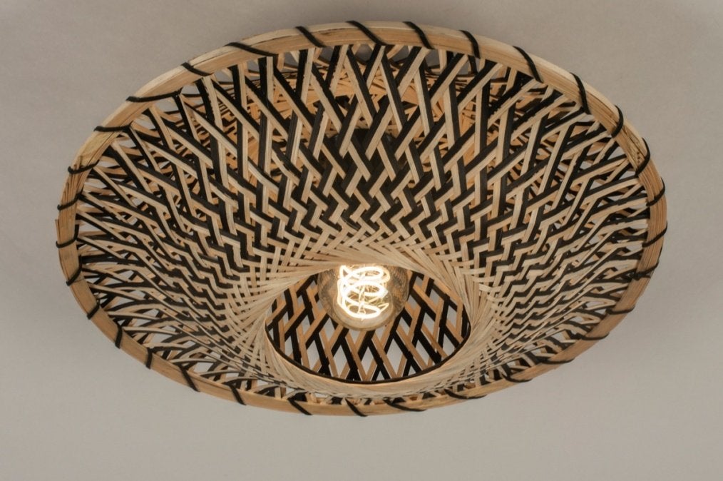 plafondlamp 40 of 50 cm rotan riet tafel bed keuken lamp, Ophalen of Verzenden, Nieuw, Metaal, Minder dan 50 cm