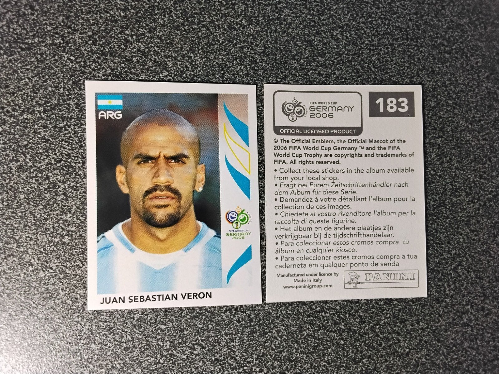 Panini WK 2006 sticker Juan Sebastian Veron Argentinië, Ophalen of Verzenden, Zo goed als nieuw, Poster, Plaatje of Sticker