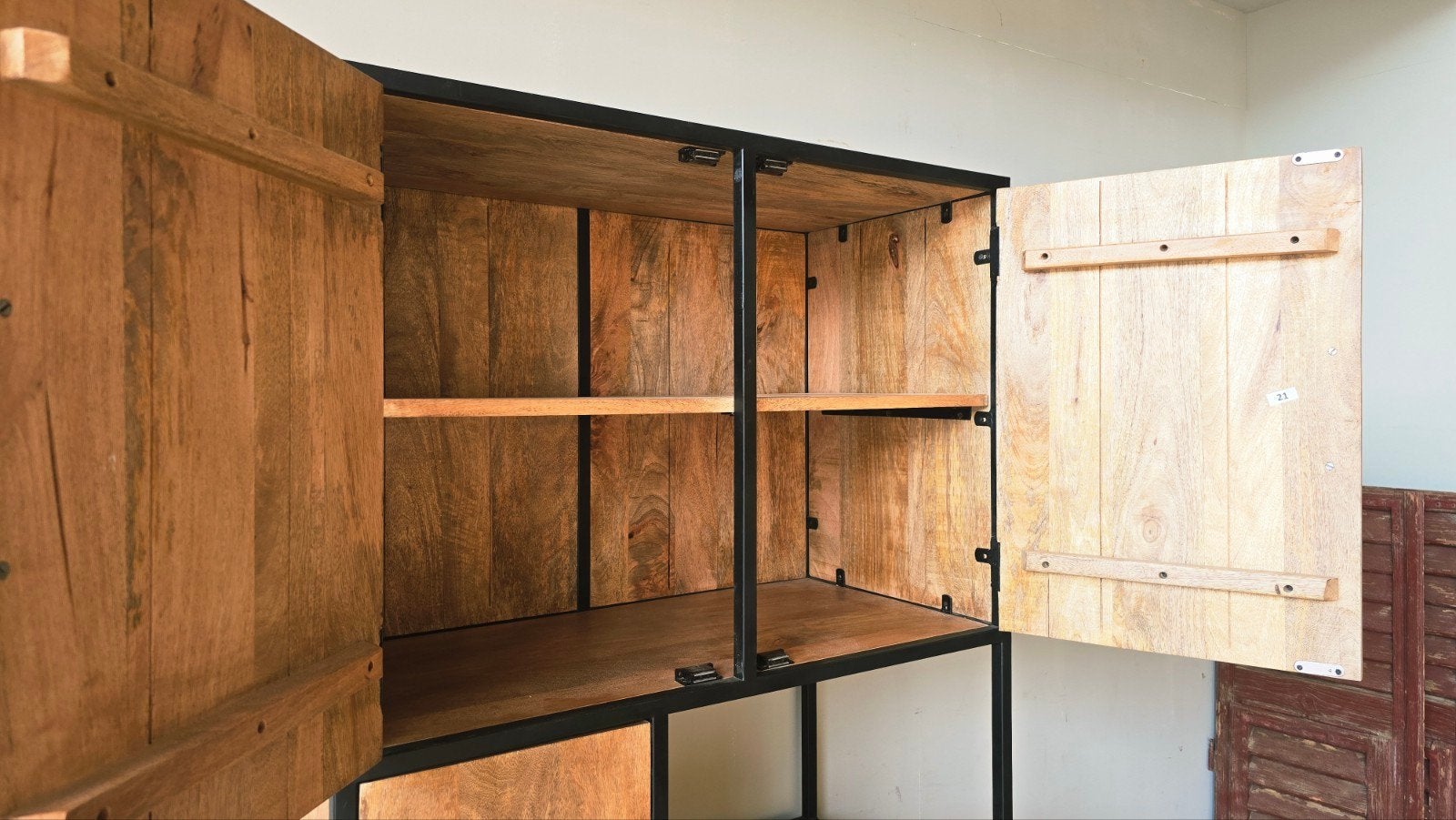 Industriele Wandkast Mango Hout Nieuw, Huis en Inrichting, 200 cm of meer, Ophalen of Verzenden, Minder dan 150 cm, 25 tot 50 cm
