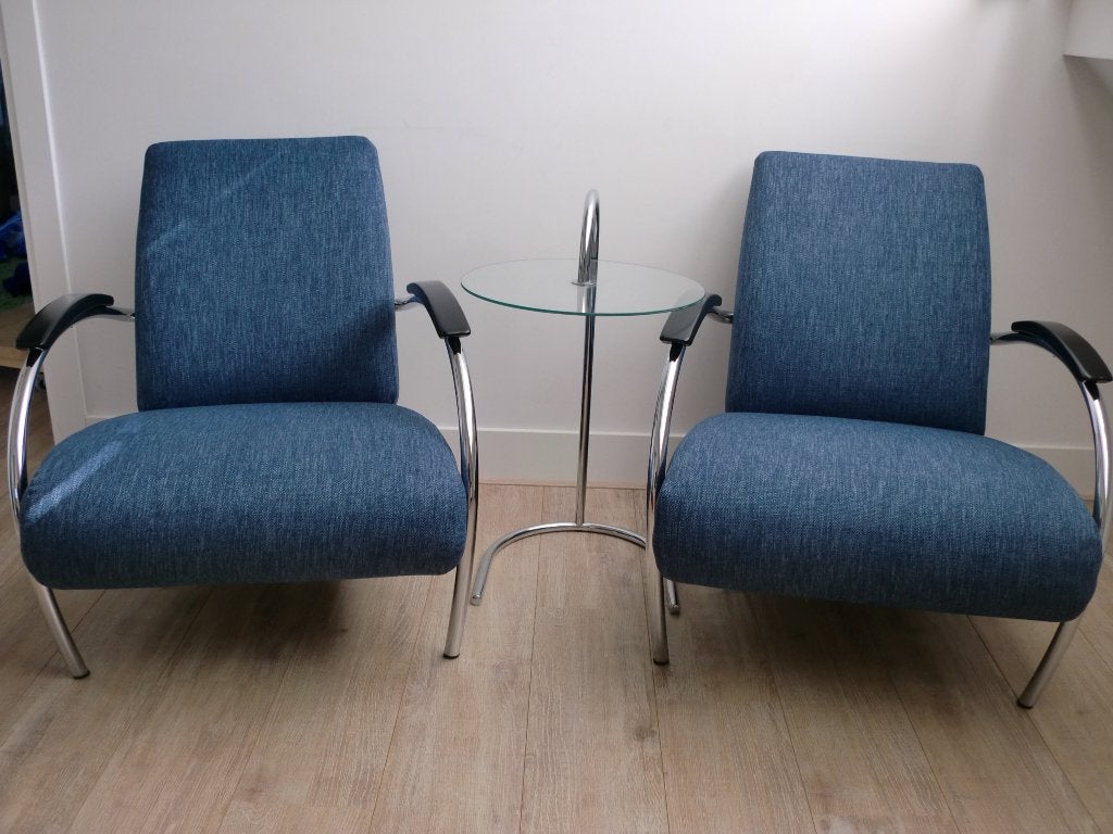 Gelderland 5470 Fauteuil design jan des bouvrie als nieuw 2x, Modern, Design, dutch, duurzaam, chroombuis, refurbished, 75 tot 100 cm