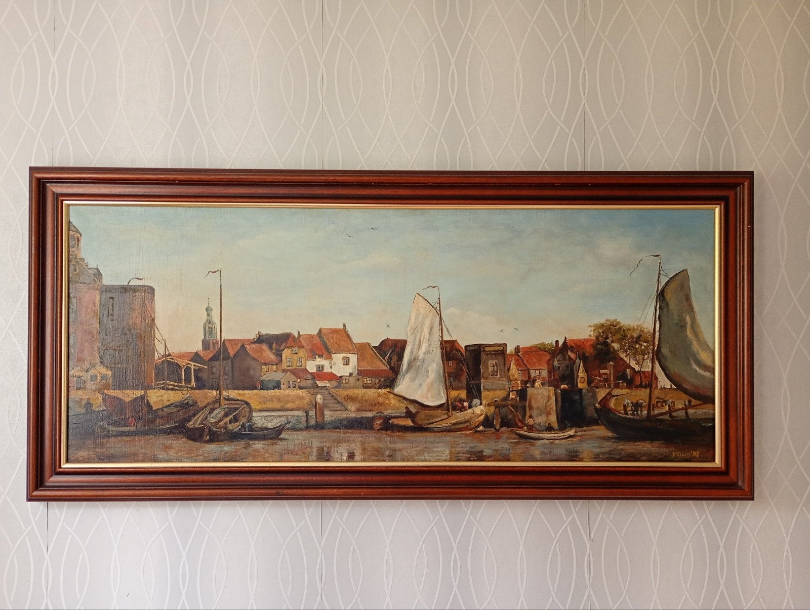 Zeer groot schilderij 'De Dromedaris Enkhuizen, Antiek en Kunst, Kunst | Schilderijen | Klassiek, Stads- / dorpsgezicht, Realistisch