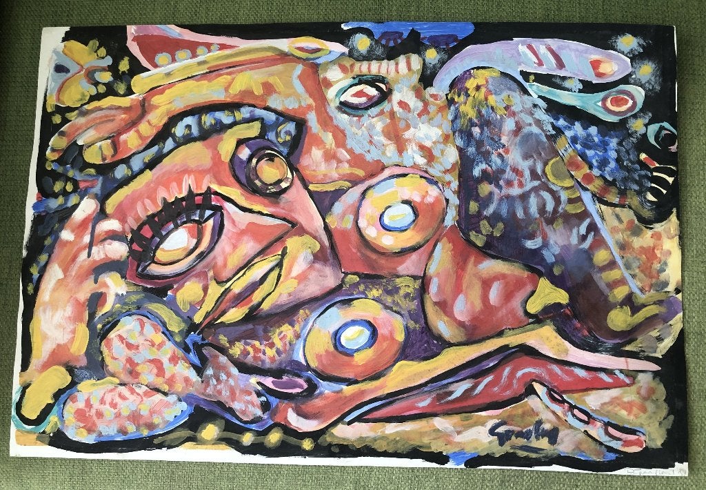 Gouache, liggend naakt op papier, gesign. P. Graafland '97, Abstract, Papier/karton, Gesigneerd, Ophalen of Verzenden