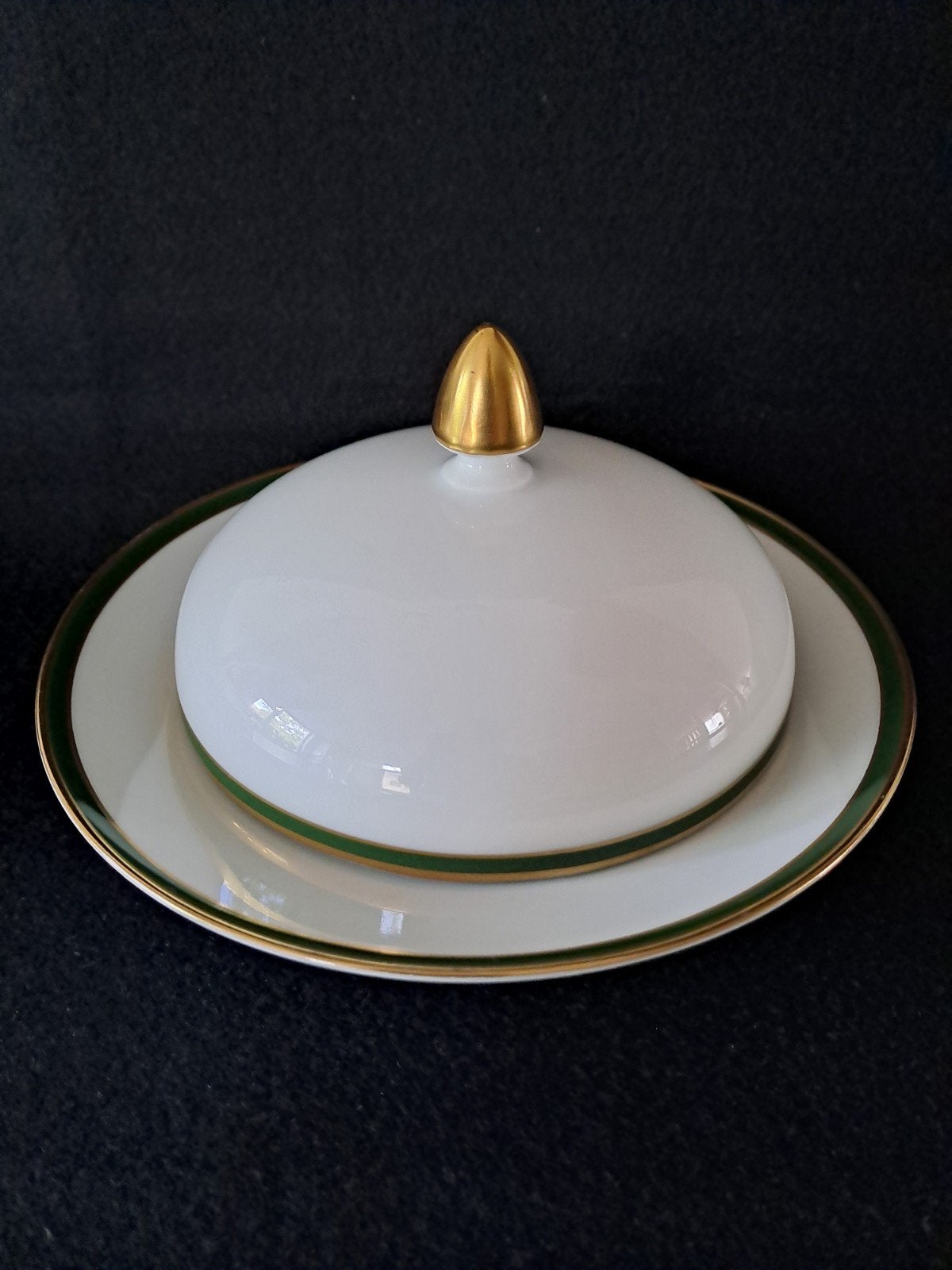 Midcentury porseleinen botervloot Green & Gold, Heinrich, Ophalen of Verzenden, Overige stijlen, Porselein, Schaal of Schalen