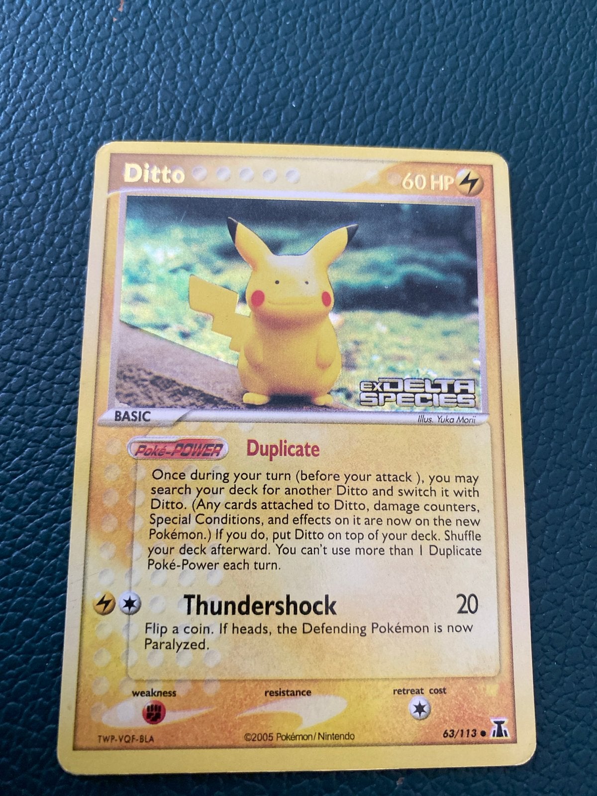 Pokémon Kaart: Ditto Pikachu EX Delta Species 63/113, Ophalen of Verzenden, Gebruikt, Losse kaart