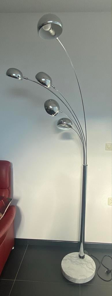 Moderne booglamp met marmeren voet en 5 lichtpunten, Ophalen, Gebruikt, In zeer goede staat, Metaal