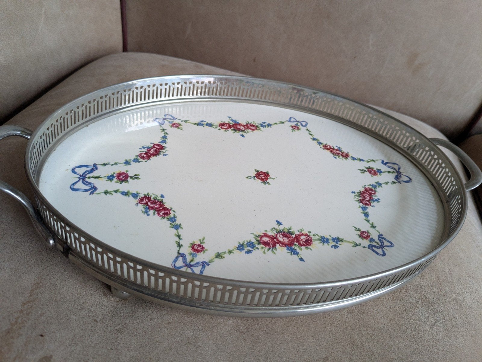 Vintage dienblad met bloemmotief, Antiek en Kunst, Ophalen
