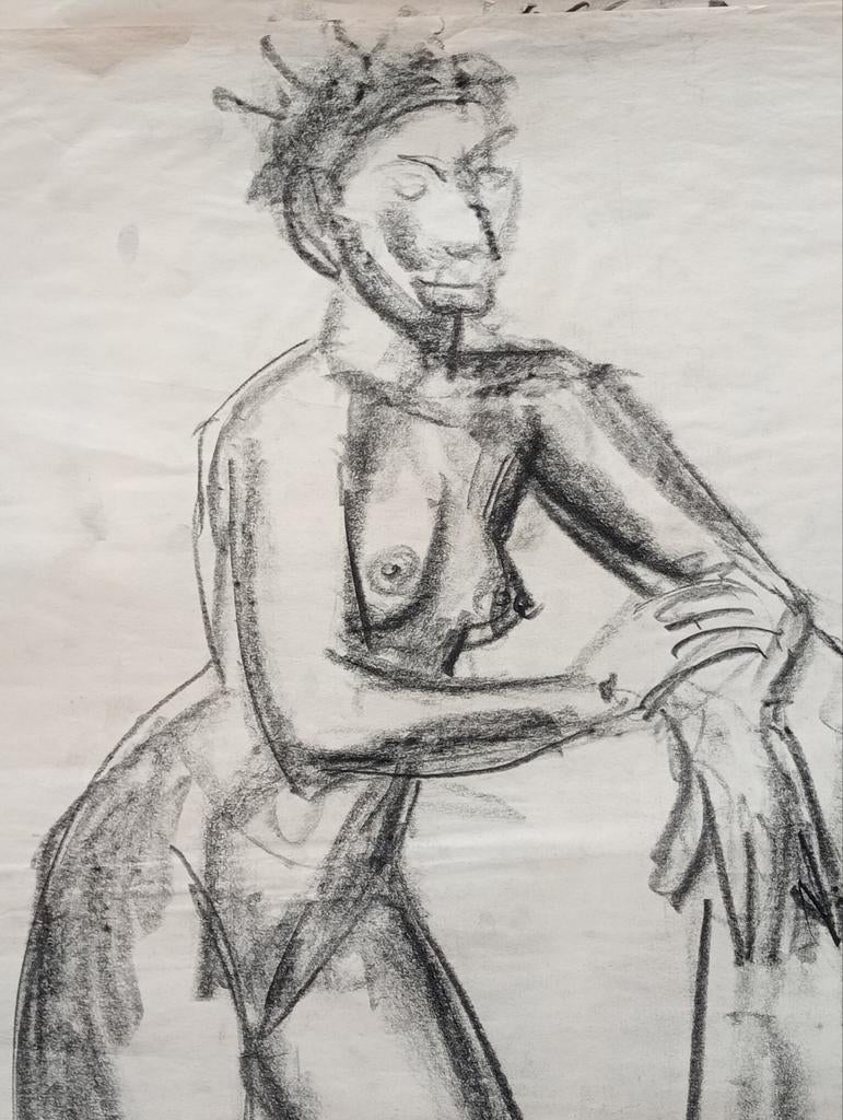 Zwart krijt circa 1990 staand naakt erotiek, Antiek en Kunst, Ophalen of Verzenden