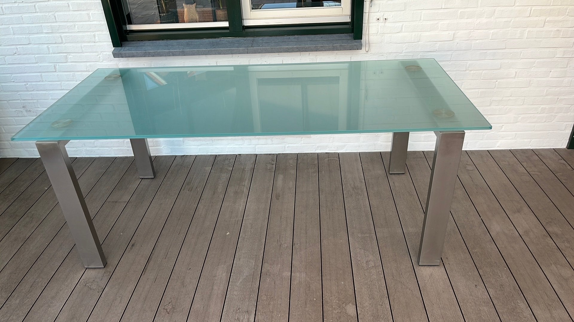 Glazen eettafel, Huis en Inrichting, Tafels | Eettafels, Ophalen, Gebruikt, 50 tot 100 cm, Glas