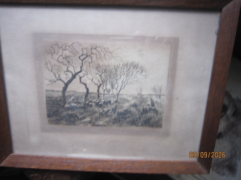 Jacoba . A. de Graaff, 1857,Mooie ets Heide Bij HOOGHALEN, Ophalen, Dagelijks leven, Ets