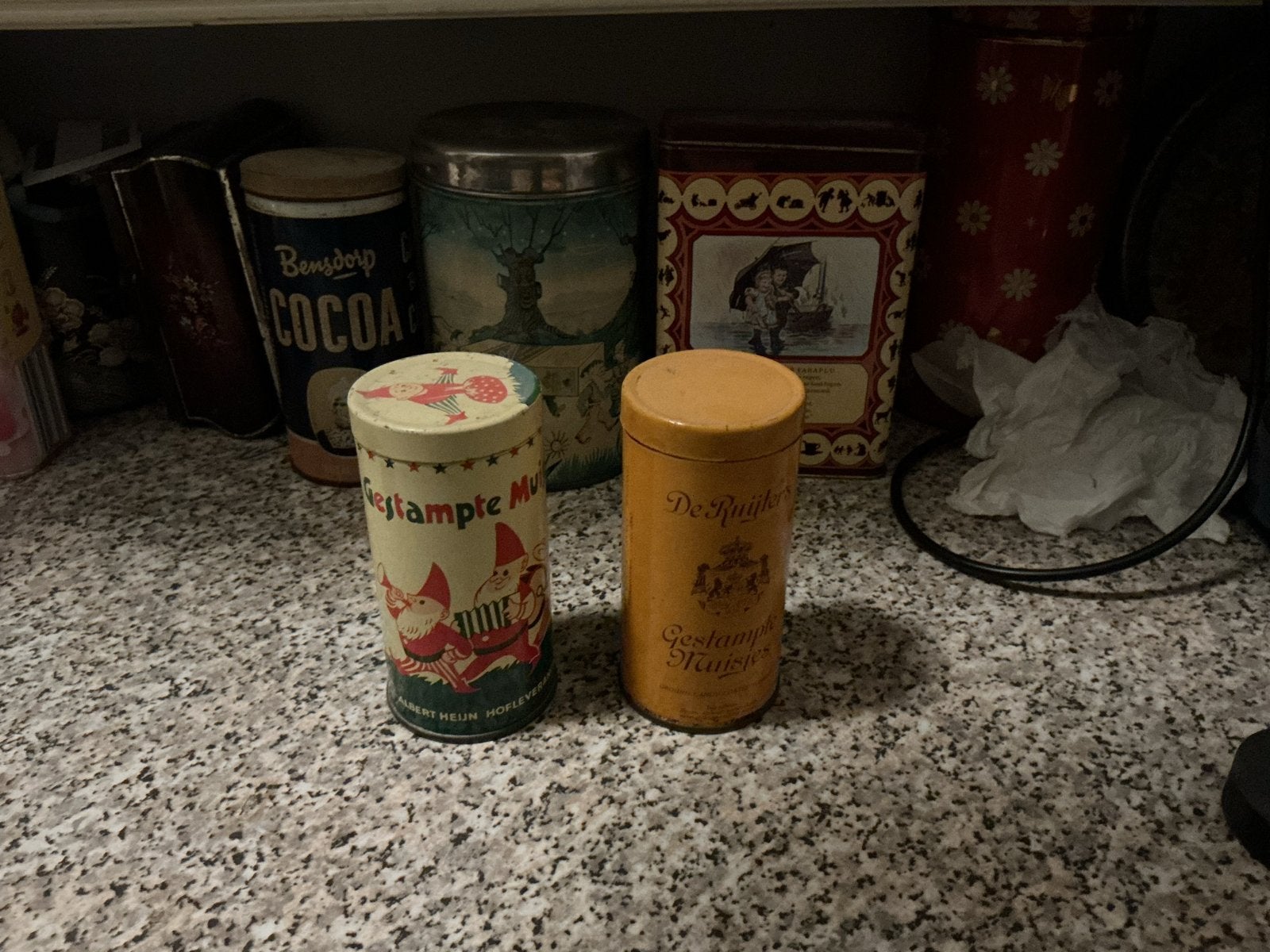 Vintage De Ruijter Gestampte Muisjes blikken (2 stuks), Ophalen of Verzenden, Gebruikt, Beschuit, Overige merken