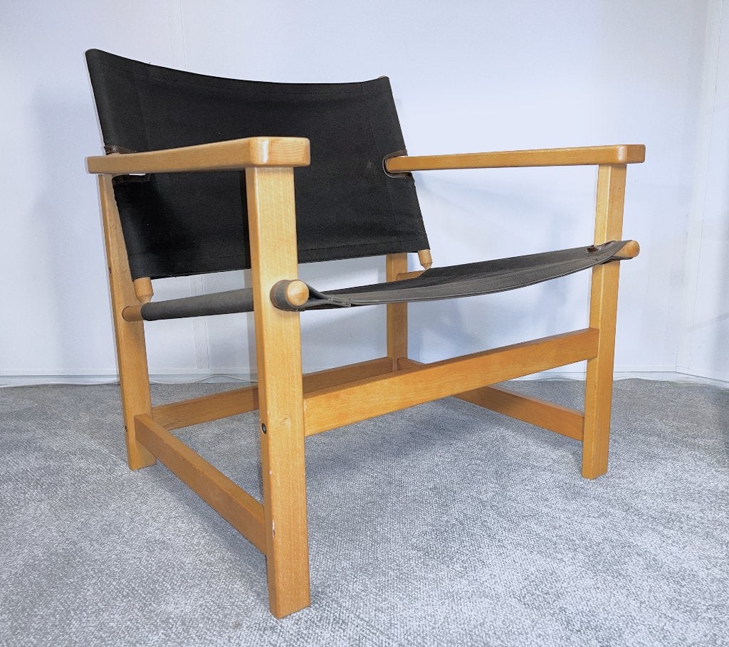 Safari stoel Hyllinge Møbler Denemarken hout canvas 70s, Huis en Inrichting, Fauteuils, Gebruikt, -, Minder dan 75 cm, -