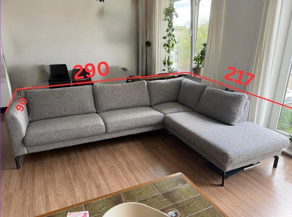 Moderne grijze hoekbank, Ophalen, 250 tot 300 cm, Hoekbank, Zo goed als nieuw