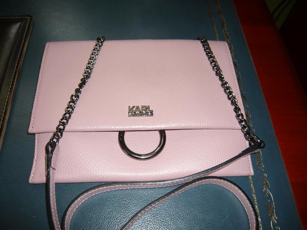 roze tas Karl Lagerfeld lederen clutch crossbody (nieuw 175, Ophalen of Verzenden, Zo goed als nieuw, Roze, Handtas
