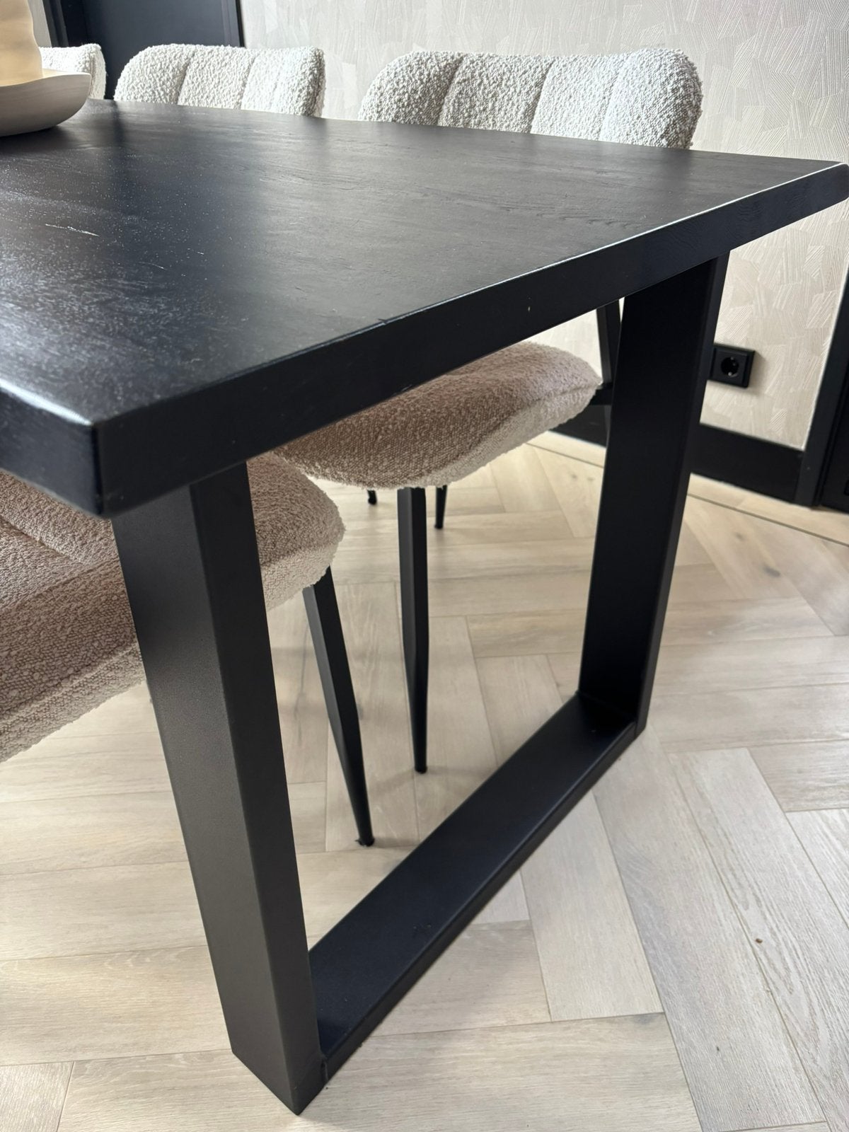 Massief eiken eettafel 220x90 cm, Ophalen, Eikenhout, 200 cm of meer, 50 tot 100 cm