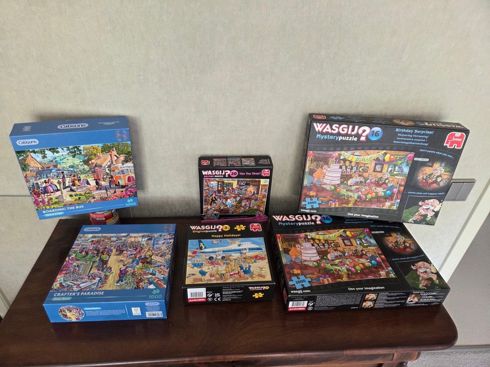 2 x GIBSON legpuzzels + 4 x WASGIJ, Ophalen of Verzenden, 500 t/m 1500 stukjes, Zo goed als nieuw, Legpuzzel