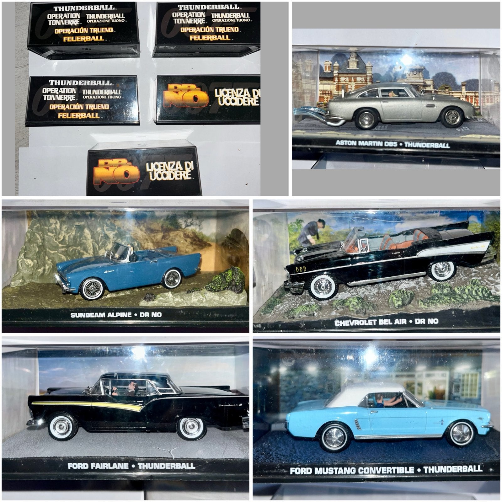 James Bond 007 set 5x DB5 Thunderball + Dr No Sunbeam Alpine, Ophalen of Verzenden, Zo goed als nieuw, Film