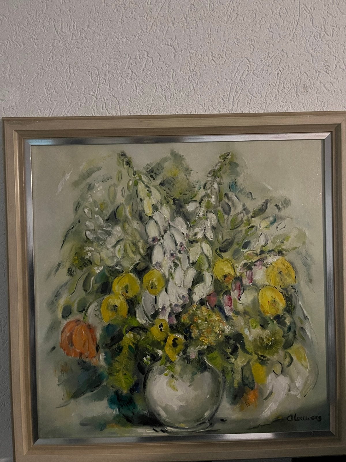 Schilderij bloemenstilleven - Gesigneerd A. Lauwers, Antiek en Kunst, Bloemen, Doek, Realistisch, Ophalen of Verzenden
