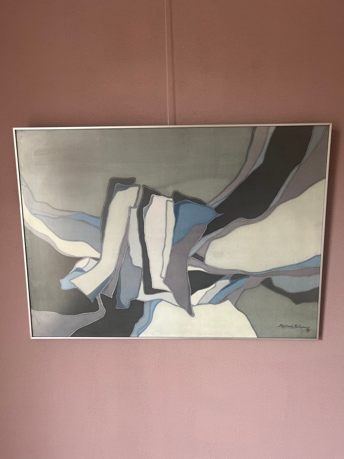 Vintage Zijdeschilderij Belinda Tahapary '87 in Aluminium Li, Ophalen