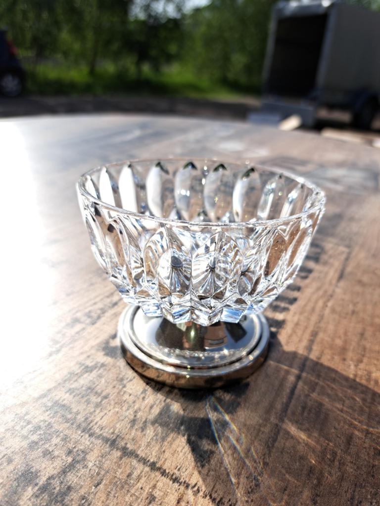 Val Saint Lambert kristallen suikerschaaltje verzilverd, Ophalen of Verzenden