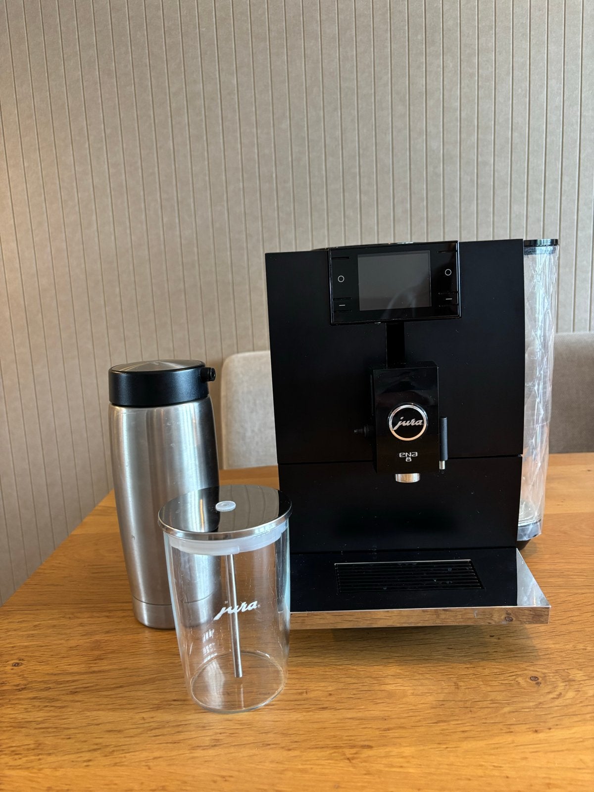 Jura ENA 8 zwart black volautomaat + rvs/glas melkbekers, Ophalen, Afneembaar waterreservoir, Koffiemachine, Koffiebonen