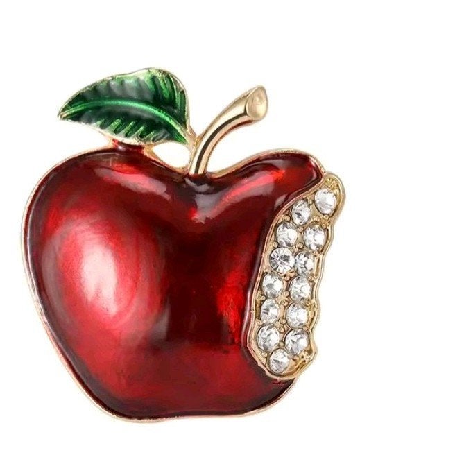 Nieuwe Broche Rode Appel met Strass - Trendy Accessoire, Ophalen, Overige materialen, Minder dan 4 cm, Nieuw