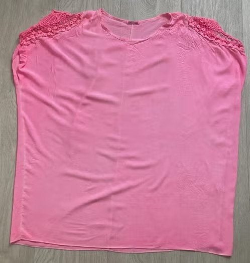 Roze Top shirt met Kant Maat 2XL / XXL, Kleding | Dames, Grote Maten, Made in Italy, Zo goed als nieuw, Roze, Shirt of Top
