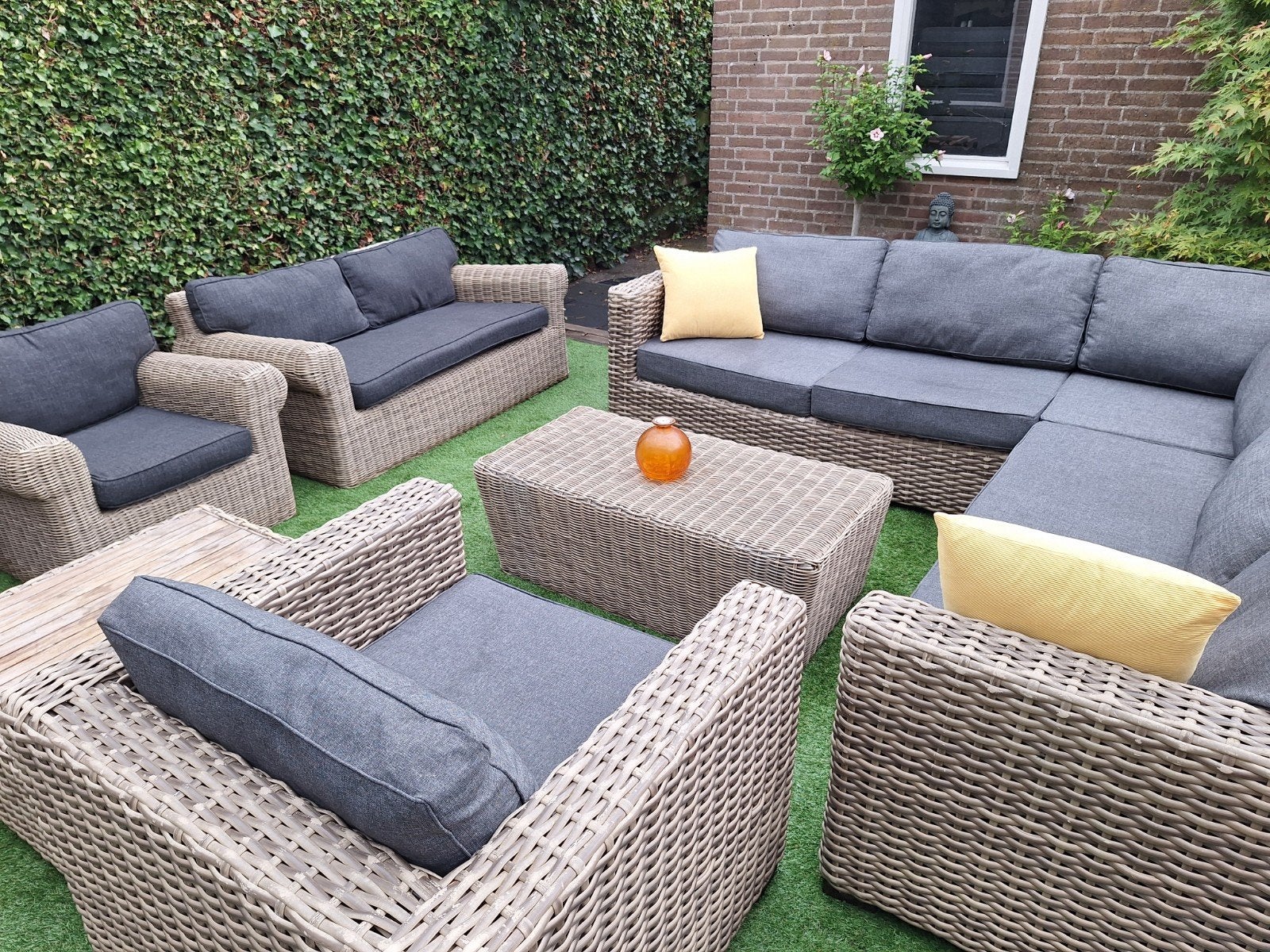 Complete Wicker Loungeset met Kussens - Zo goed als nieuw, Ophalen, Zo goed als nieuw, Wicker