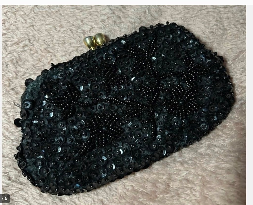 Mooie vintage zwarte portemonnee met kraaltjes, Zwart, Ophalen of Verzenden, Zo goed als nieuw, X