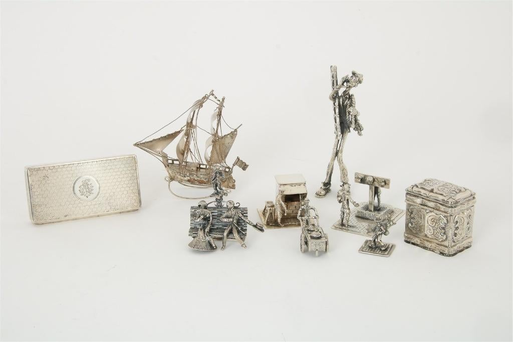 Zilveren miniaturen Oven Galg Schoorsteenveger Zeilschip etc, Antiek en Kunst, Ophalen of Verzenden, Zilver