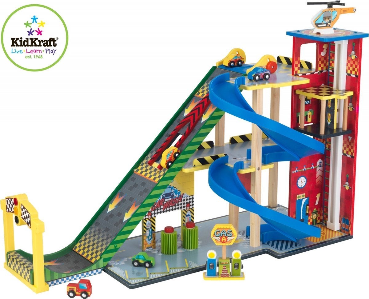 KidKraft Houten Raceset met Megaschans en Speelauto's, Ophalen of Verzenden, Zo goed als nieuw