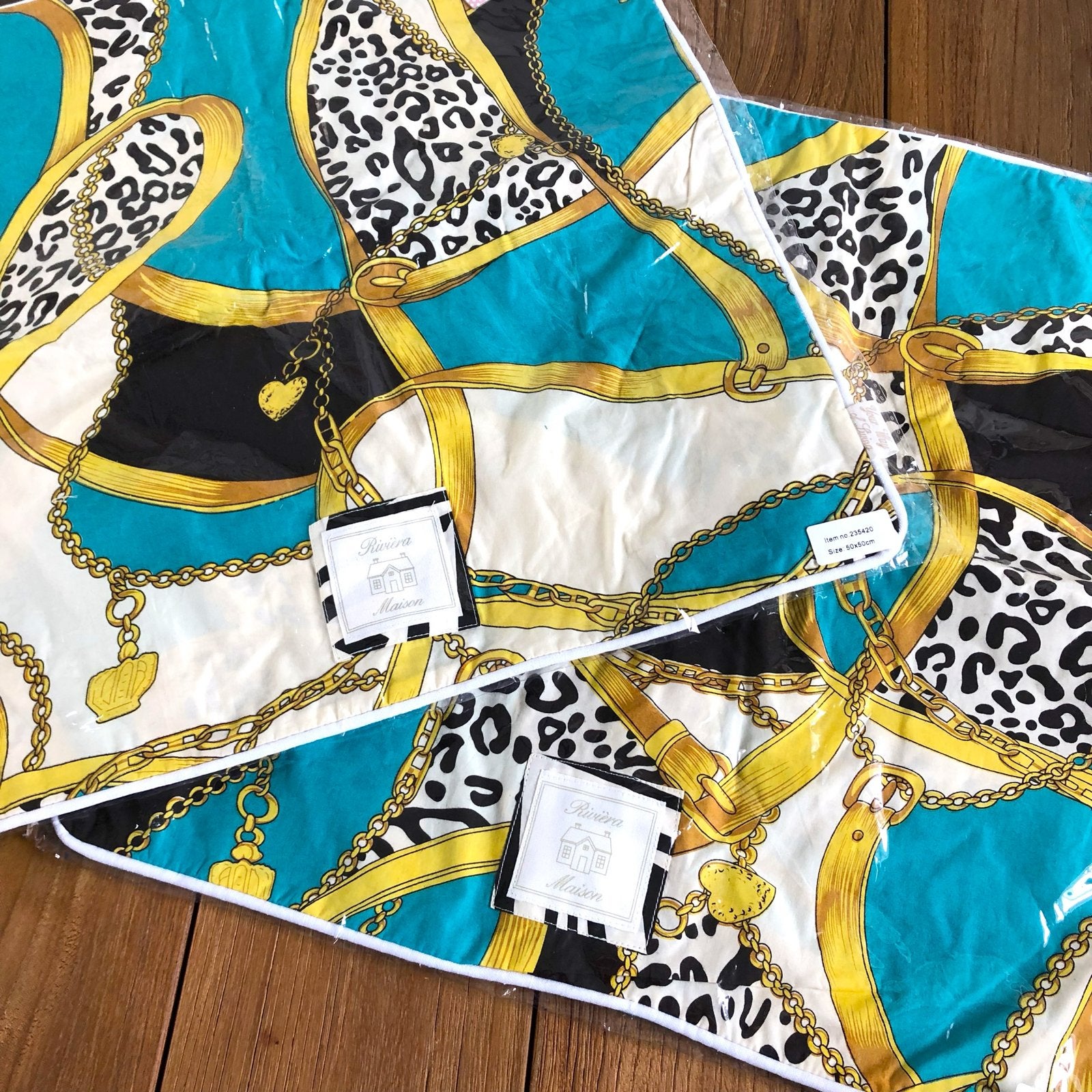 Riviera Maison Sierkussen hoezen Ketting- en Luipaardprint, Meerkleurig, Met print, Vierkant, Nieuw