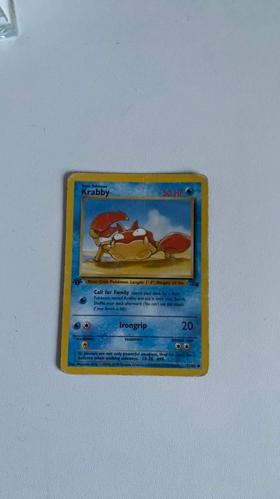 een Krabby Pokémon-kaart uit Fossil-set (kaartnummer 51/62), Ophalen of Verzenden